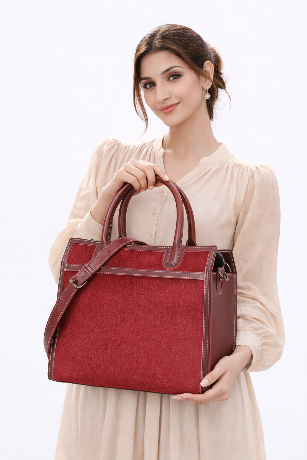 NOVA MAROON LEATHER HANDBAG
