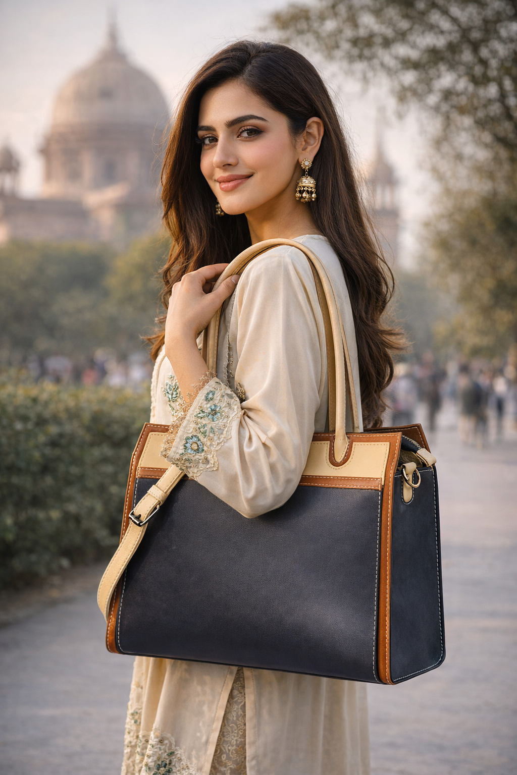 NOVA BLACK & TAN LEATHER HANDBAG