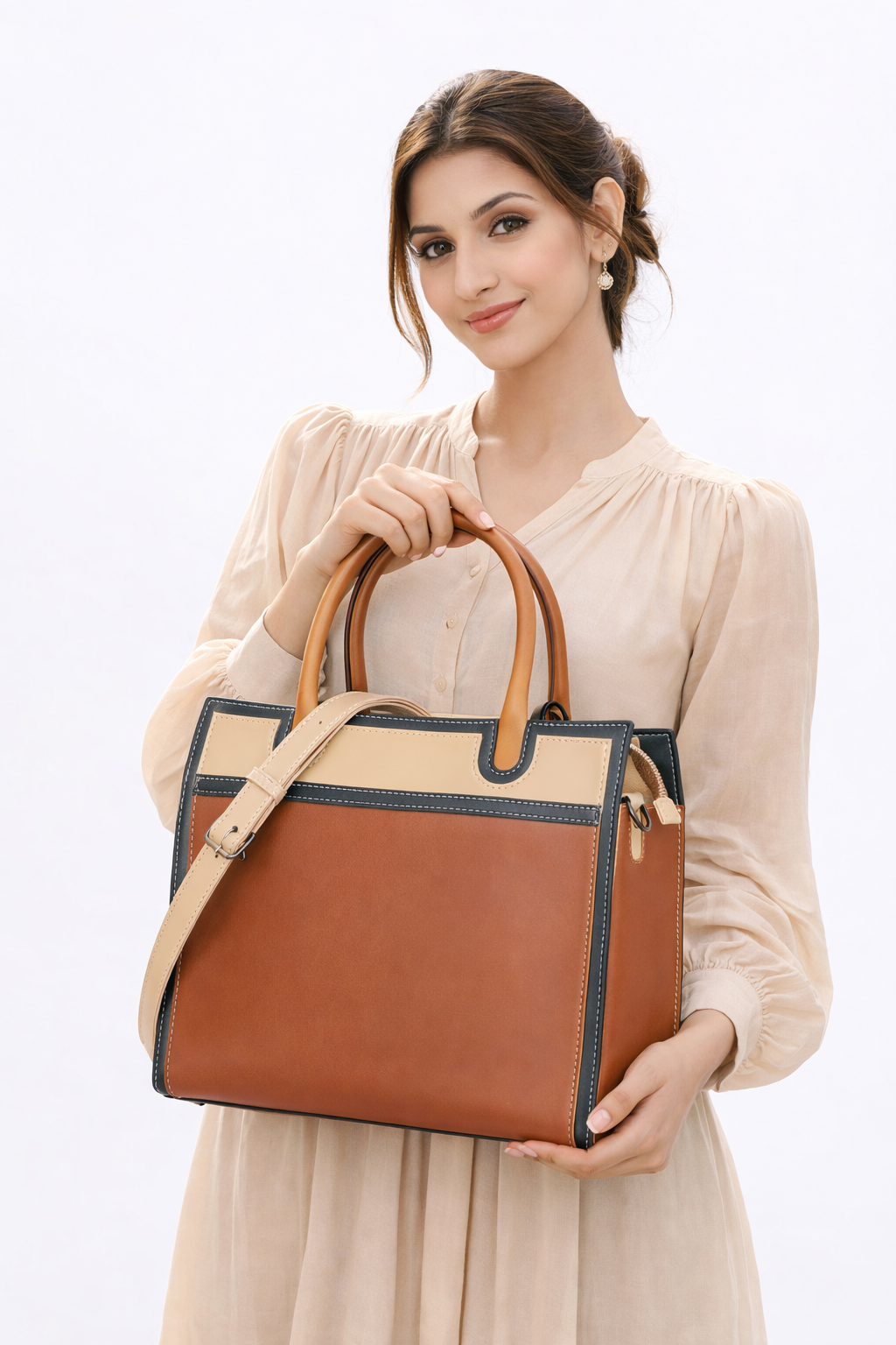 NOVA CAMEL & CREAM HANDBAG