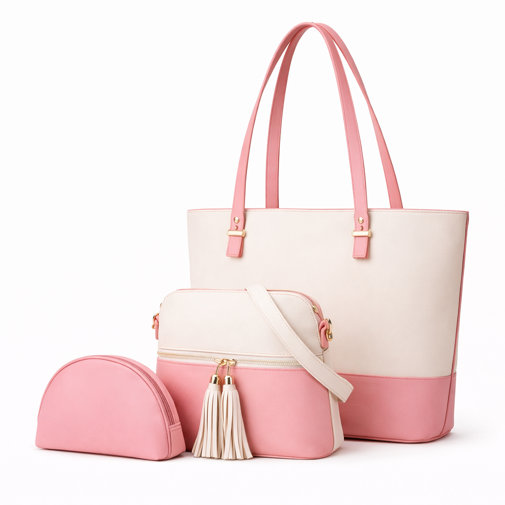 KAYA Pink & White 3-Piece Tote Set