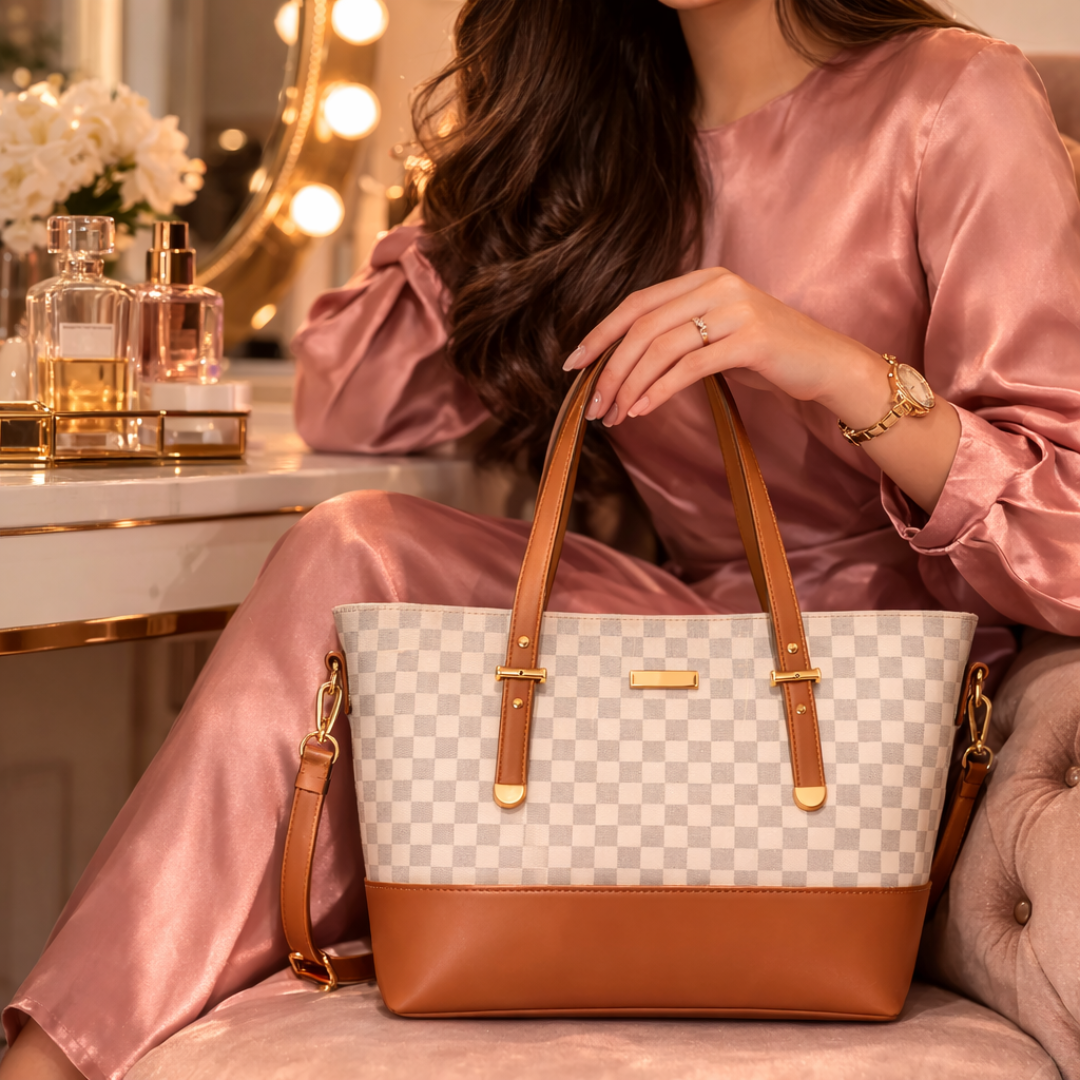 Elora White Faux Leather Tote Bag