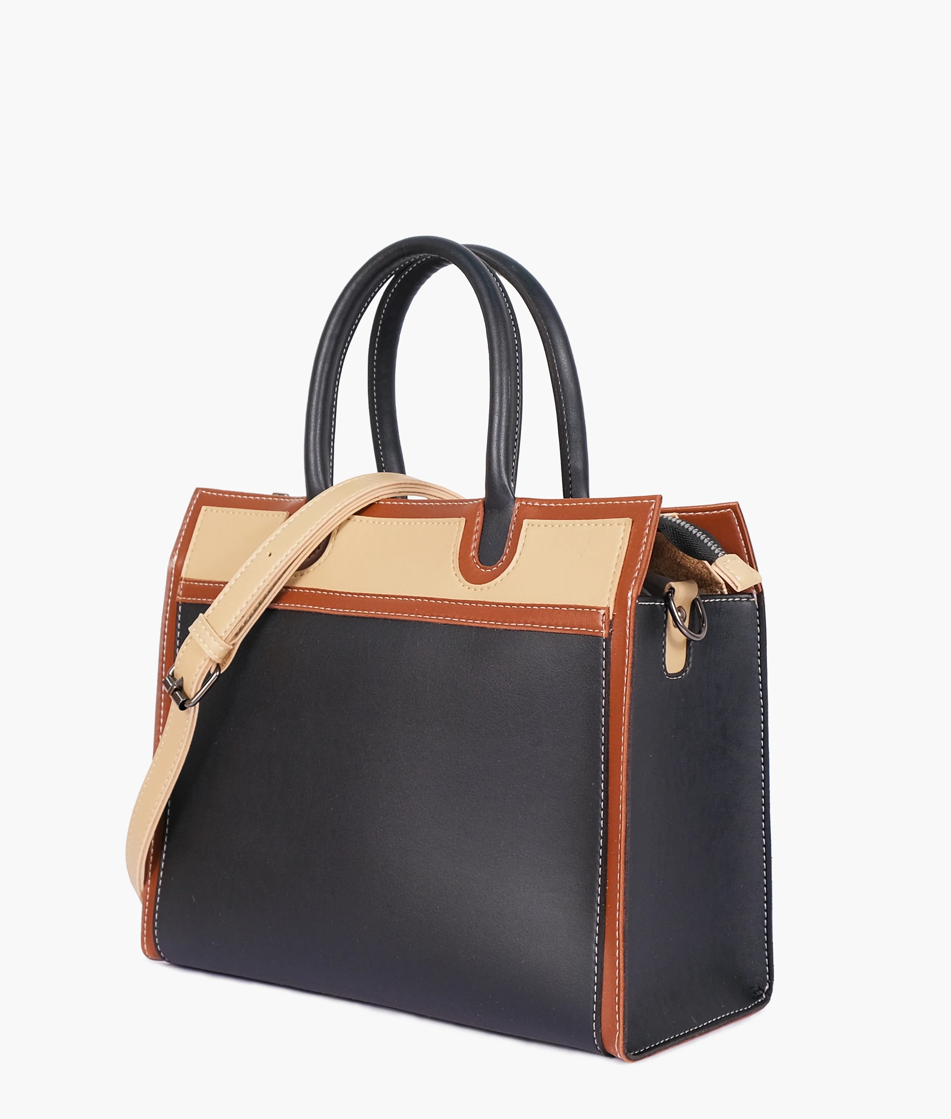 NOVA BLACK & TAN LEATHER HANDBAG